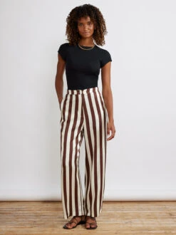 Phoenix Chocolate Striped Satin Trousers