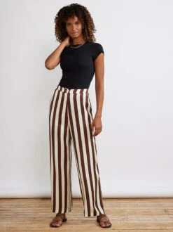 Phoenix Chocolate Striped Satin Trousers -New Modern Dress Sales phoenix chocolate striped satin trousers by kitri studio 29487772074035