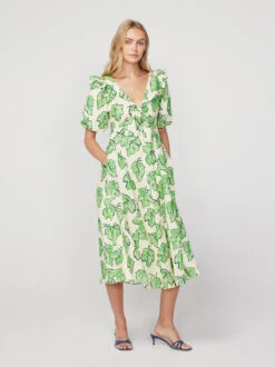 Pia Green Vine Leaf Tie Front Dress