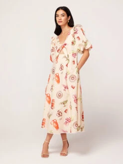 Pia Ivory Pottery Print Midi Dress