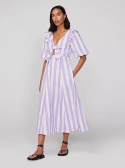 Pia Lilac Stripe Tie Front Dress