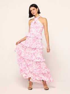 Romily Pink Pansy Print Maxi Dress -New Modern Dress Sales romily pink pansy print maxi dress by kitri studio 44354869559596