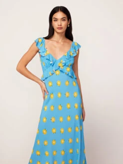 Rosemary Blue Sunflower Print Midi Dress -New Modern Dress Sales rosemary blue sunflower print midi dress by kitri studio 45101273415980