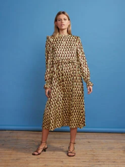 Savannah Chocolate Tile Print Midi Dress -New Modern Dress Sales savannah chocolate tile print midi dress by kitri studio 29136658366515