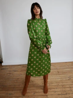 Savannah Green Retro Floral Midi Dress -New Modern Dress Sales savannah green retro floral midi dress by kitri studio 29471826051123