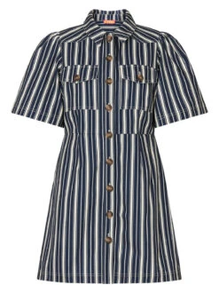 Shania Blue Stripe Cotton Canvas Mini Dress -New Modern Dress Sales shania blue stripe cotton canvas mini dress by kitri studio 29131444879411