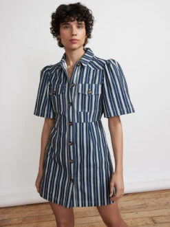 Shania Blue Stripe Cotton Canvas Mini Dress -New Modern Dress Sales shania blue stripe cotton canvas mini dress by kitri studio 29131444912179