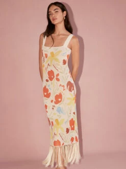 Talitha Pastel Floral Knit Midi Dress