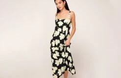 Ursula Black Vine Leaf Midi Dress -New Modern Dress Sales ursula black vine leaf midi dress by kitri studio 44210044207404