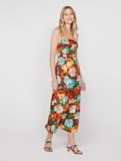Ursula Blue Impressionist Floral Print Midi Dress