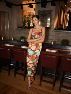 Ursula Blue Impressionist Floral Print Midi Dress -New Modern Dress Sales ursula blue impressionist floral print midi dress by kitri studio 43175284932908