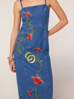 Ursula Embroidered Denim Midi Dress -New Modern Dress Sales ursula embroidered denim midi dress by kitri studio 45086636081452