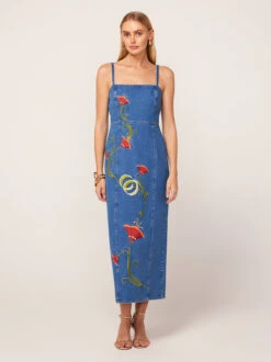 Ursula Embroidered Denim Midi Dress -New Modern Dress Sales ursula embroidered denim midi dress by kitri studio 45086636245292