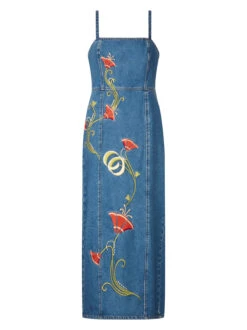 Ursula Embroidered Denim Midi Dress -New Modern Dress Sales ursula embroidered denim midi dress by kitri studio 45086640144684