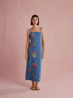Ursula Embroidered Denim Midi Dress -New Modern Dress Sales ursula embroidered denim midi dress by kitri studio 45086642897196