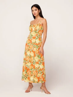 Velma Apricot Painted Floral Print Midi Dress -New Modern Dress Sales velma apricot painted floral print midi dress by kitri studio 45086589616428