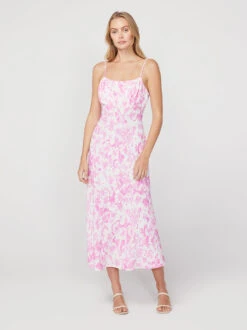 Velma Pink Pansy Print Midi Dress