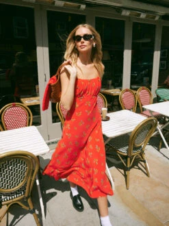 Velma Red Rosebud Midi Dress