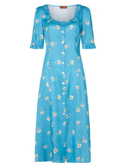 Violette Blue Pansy Print Dress -New Modern Dress Sales violette blue pansy print dress by kitri studio 41226063642924