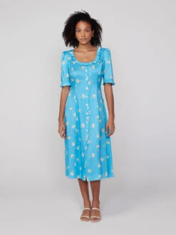 Violette Blue Pansy Print Dress -New Modern Dress Sales violette blue pansy print dress by kitri studio 41226066198828