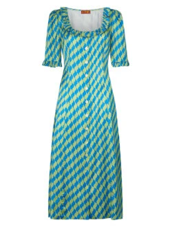 Violette Green Wavy Tile Tea Dress -New Modern Dress Sales violette green wavy tile tea dress by kitri studio 40260848091436