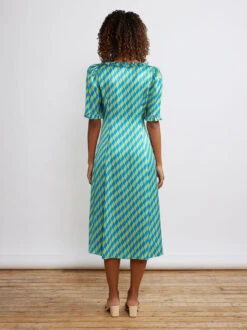 Violette Green Wavy Tile Tea Dress -New Modern Dress Sales violette green wavy tile tea dress by kitri studio 40260850057516