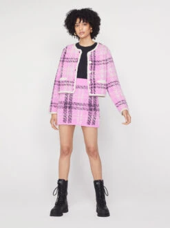 Winnie Pink Check Boucle Knit Cardigan -New Modern Dress Sales winnie pink check boucle knit cardigan by kitri studio 42064031711532