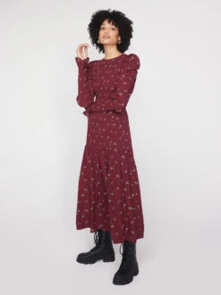 Wren Berry Ditsy Floral Shirred Midi Dress -New Modern Dress Sales wren berry ditsy floral shirred midi dress by kitri studio 41896369389868